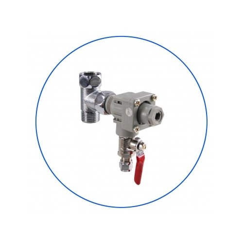 Regulator ciśnienia 1/2" GZ x 1/2" GW x 1/4" pod przewód - komplet z przyłączem zasilającym i zaworem kulowym SEWBV1414.